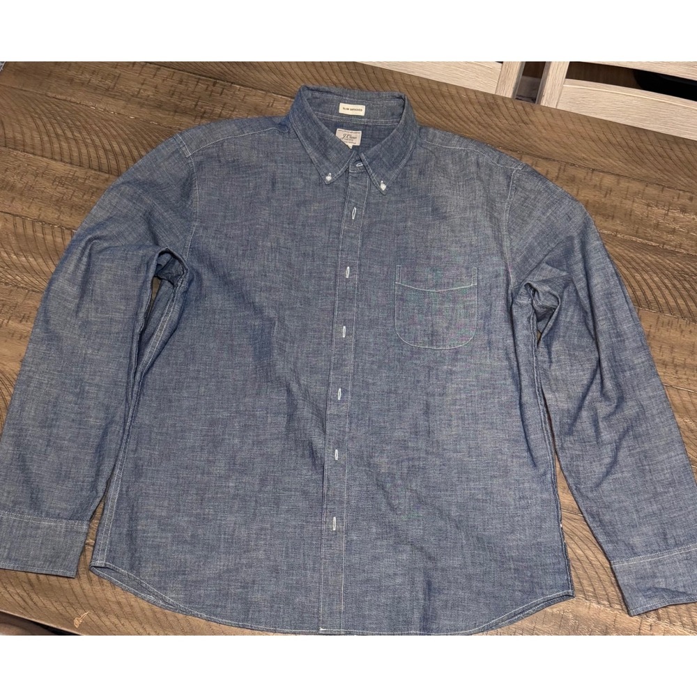 J.Crew Mens XL Slim Untucked Organic Cotton Chambray Button Down Shirt Blue